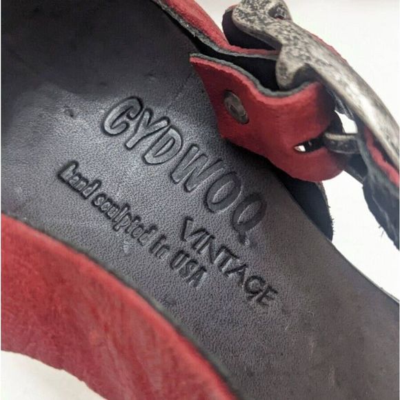 CYDWOQ 37 Heeled Sandals Red Handmade Leather USA - Picture 4 of 8